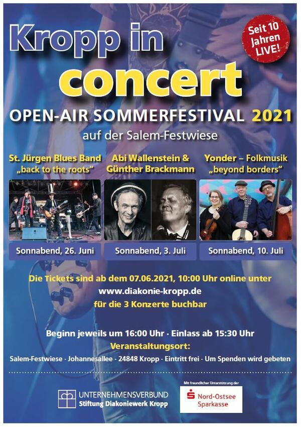 Open Air Sommerfestival in Kropp mit St. Jürgen Blues Band, Abi Wallenstein & Günther Brackmann, Yonder