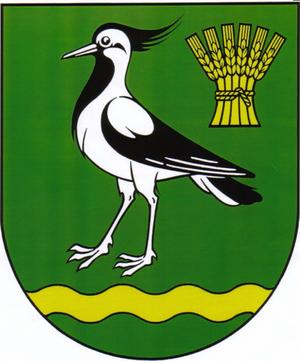 Das Klein Rheider Wappen zeigt: In Grün über einem gesenkten goldenen Wellenbalken ein silberner, schwarz gezeichneter Kiebitz; im linken Obereck eine sechsährige goldene Garbe